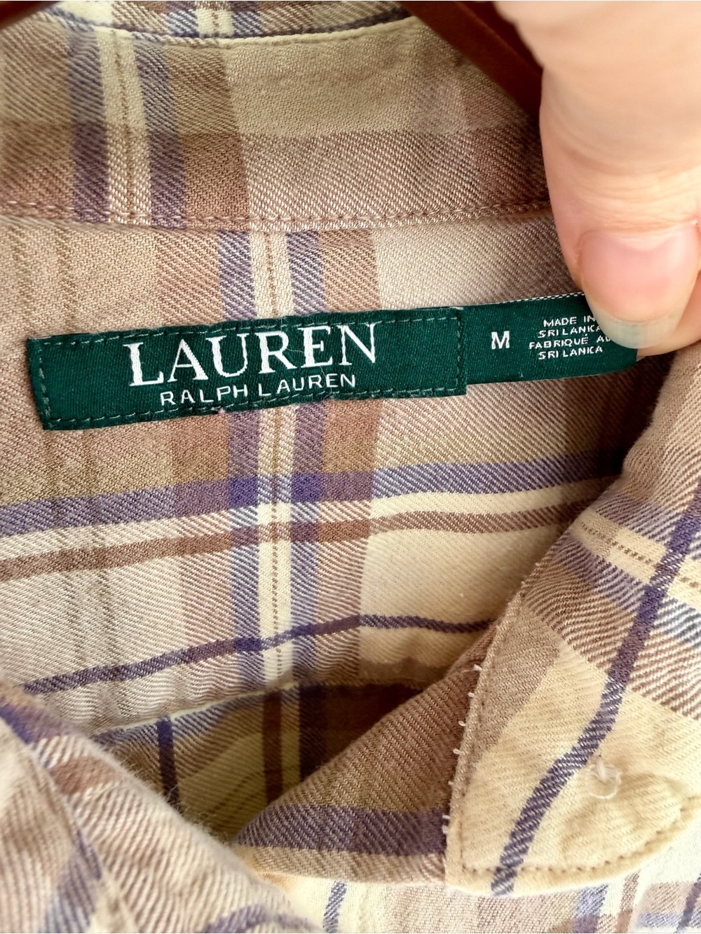Lauren Ralph Lauren Plaid Button Front Shirt Beige Purple Cotton Blend Medium - Picture 6 of 10